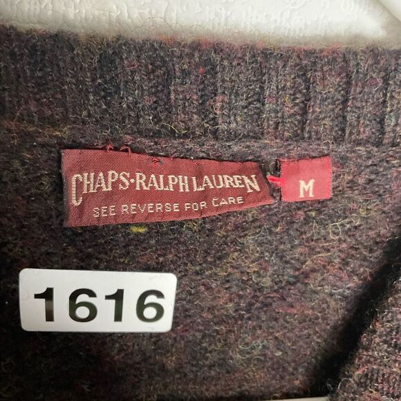 Vintage Ralph Lauren Chaps Sweater Mens Medium Shetland Wool‎ Black Purple - Picture 2 of 9